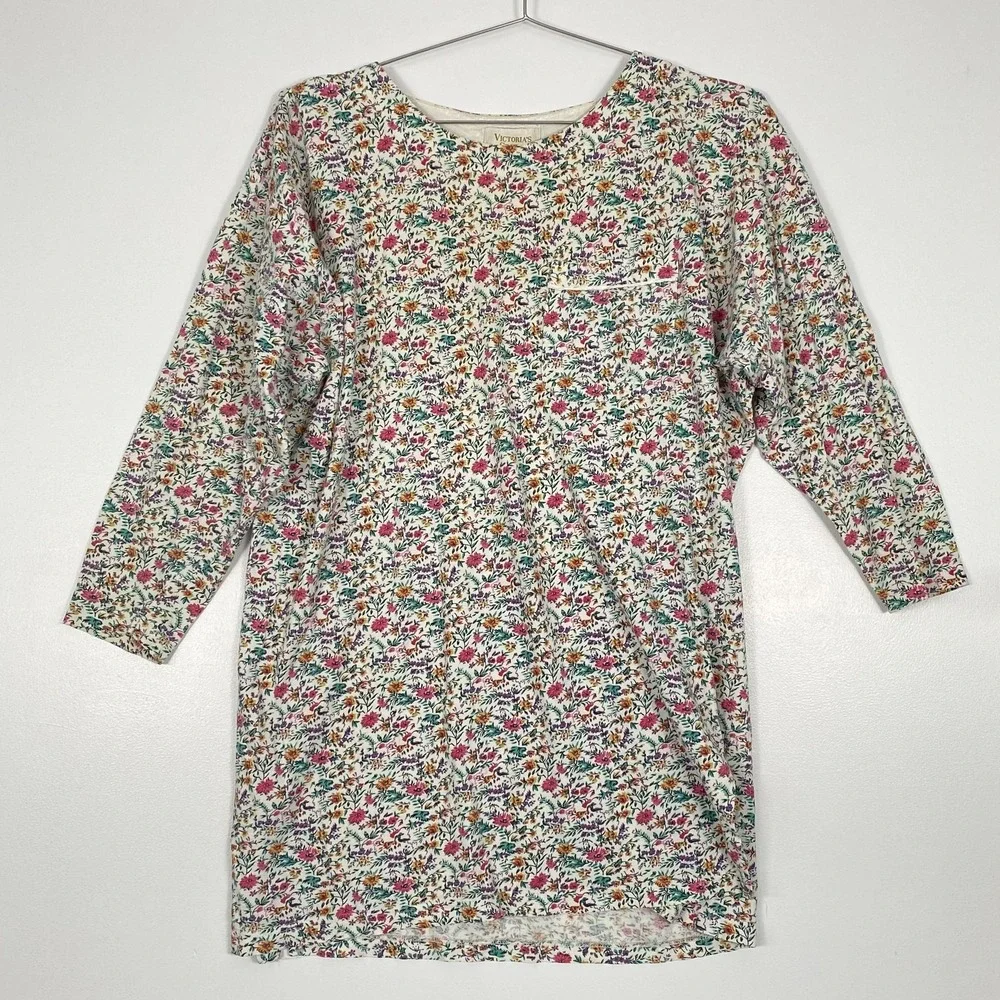 Victorias Secret Sleepshirt Womens Medium Floral 3/4‎ Sleeve Cotton Sleepwear